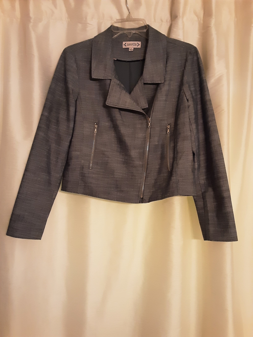 Nanette Lapore Heathered Blue Cropped Moto Blazer